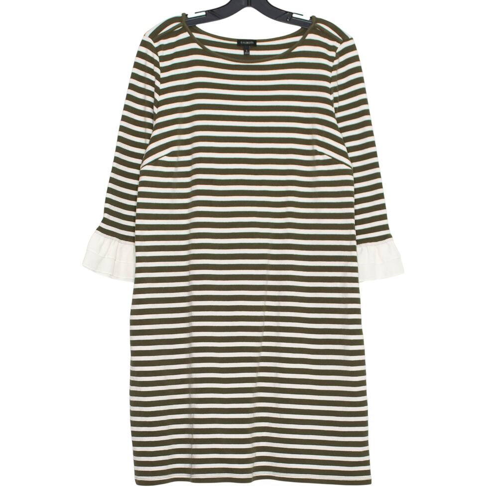 Talbots Dress 3/4 Sleeve Coastal Minimalist Classic Preppy Stripe Green Large